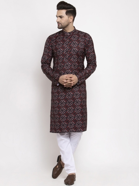 

Jompers Men Brown & White Printed Kurta with Pyjamas