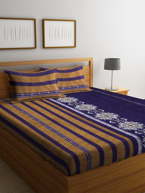 

NEUDIS Brown & Blue Floral Printed 180 TC Double Bedsheet With 2 Pillow Covers