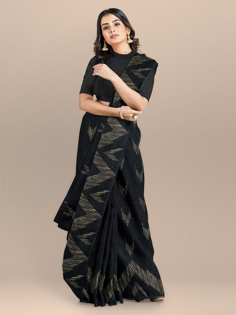 

BharatSthali Black Silk Cotton Woven Design Handloom Taant Saree