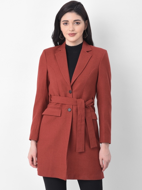 

AUDSTRO Women Rust Brown Solid Overcoat
