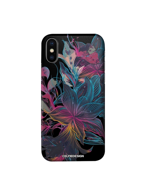 

CelfieDesign Black & Blue Neon Flowers Quirky Sustainable Apple iPhone X Mobile Back Cover