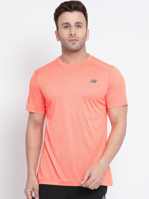 

New Balance Men Peach-Coloured Solid Round Neck T-shirt