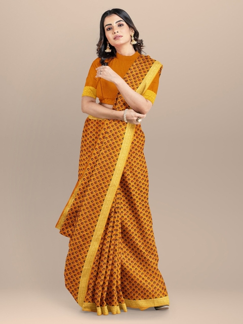 

BharatSthali Mustard Yellow Silk Cotton Printed Banarasi Sustainable Saree