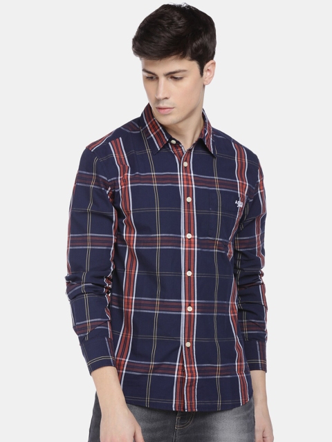 

Aeropostale Men Navy Blue & Red Regular Fit Checked Cotton Casual Shirt