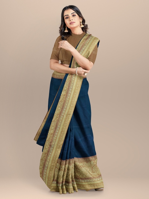 

BharatSthali Navy Blue Silk Cotton Woven Design Banarasi Handloom Saree