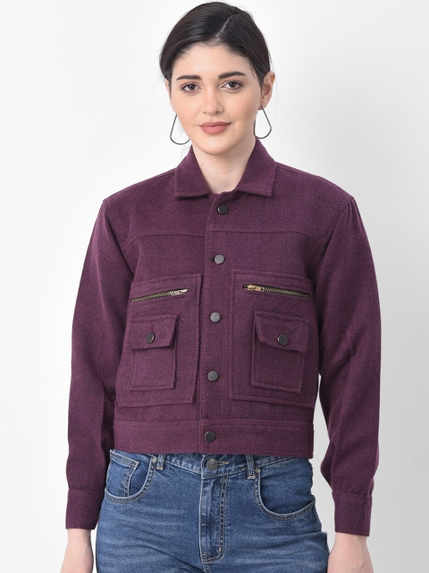 

AUDSTRO Women Purple Solid Lightweight Tailored Crop Jacket