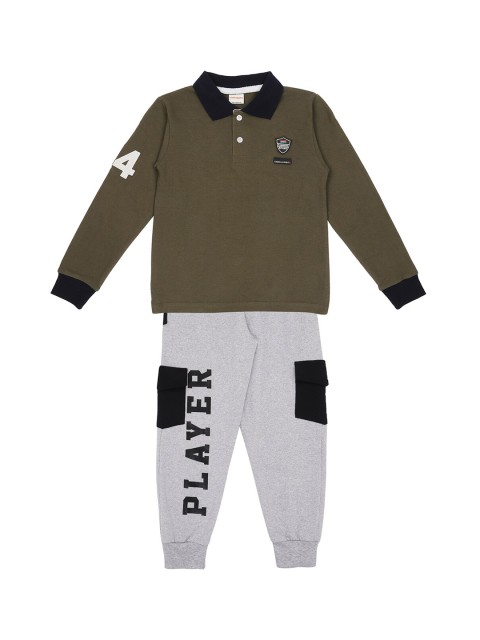

RAINE AND JAINE Boys Khaki Brown & Grey Melange Printed T-Shirt With Trousers