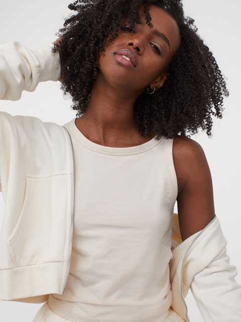 

H&M Women Off-White Solid Jersey Vest Top