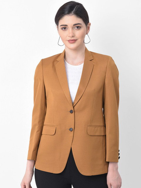 

AUDSTRO Women Mustard Solid Solid Single-Breasted Formal Blazer