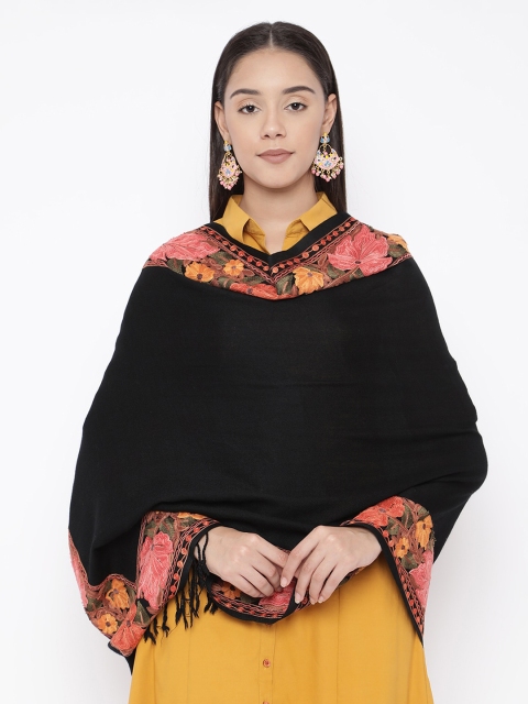 

Pashmoda Women Black & Pink Embroidered Pure Wool Stole