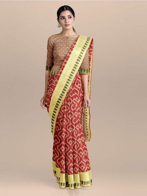 

BharatSthali Red Printed Silk Cotton Sustainable Saree