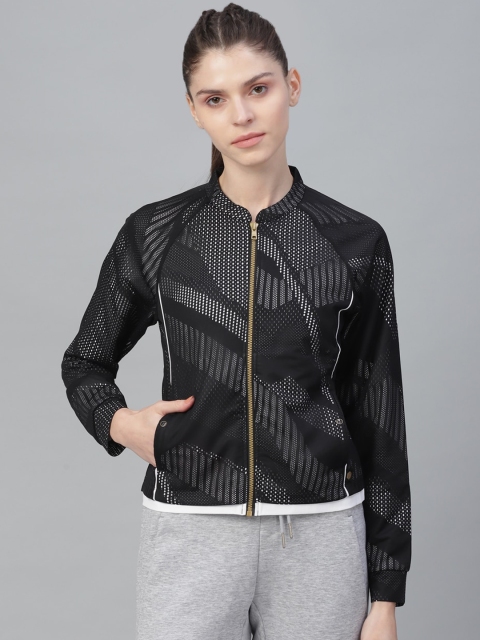 

ASICS Women Black Striped W NS LACE FZ Bomber Jacket