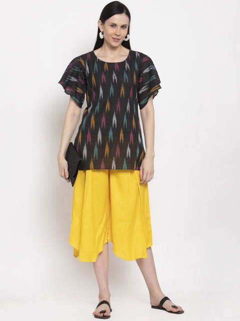 

DUGRI BE THE ONE Women Black & Yellow Printed Kurti with Trousers