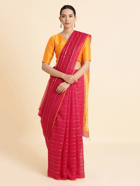 

Taneira Red Silk Cotton Striped Maheshwari Saree