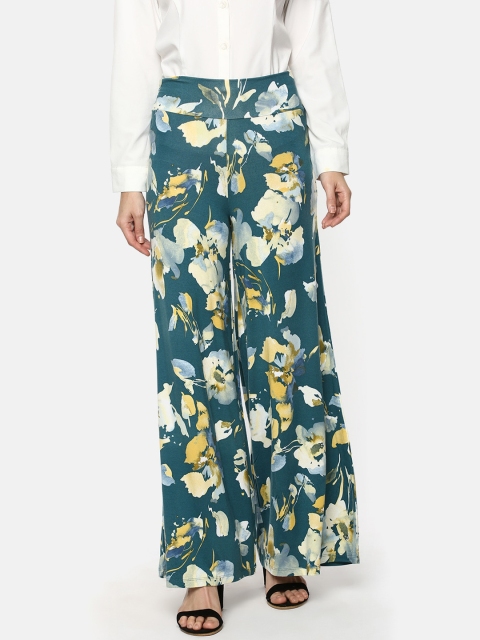 

YCANF Women Green & Yellow Printed Wide Leg Palazzos
