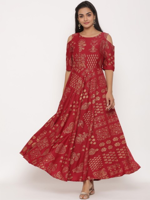 

Juniper Women Maroon Printed Maxi Dress