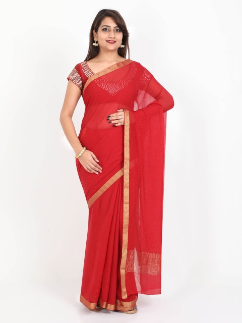 

SABOO COLLECTIONS Red Solid Pure Silk Saree