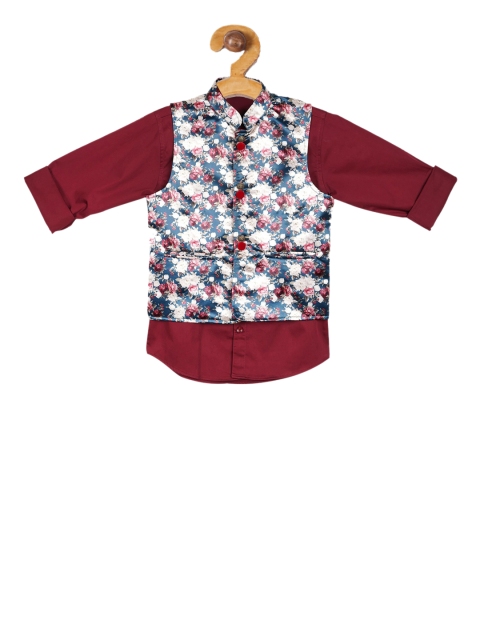 

Actuel Boys Maroon Regular Fit Solid Casual Shirt With Waistcoat