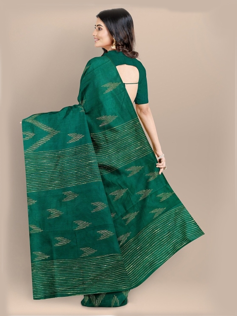 

BharatSthali Green Silk Cotton Woven Design Handloom Taant Handloom Saree