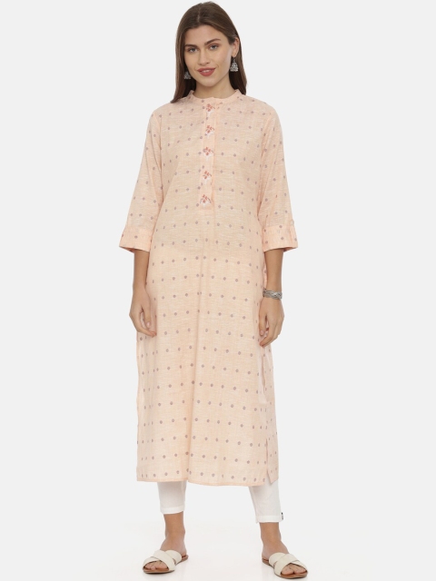 

Neerus Women Peach-Coloured Woven Design Straight Kurta