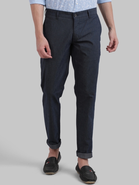 Parx Men Blue Tapered Fit Solid Regular Trousers