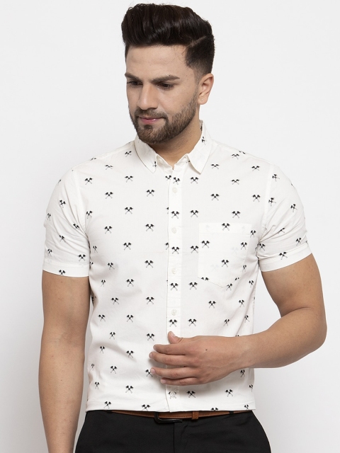 

Purple State Men Off-White Slim Fit Printed Casual Shirt