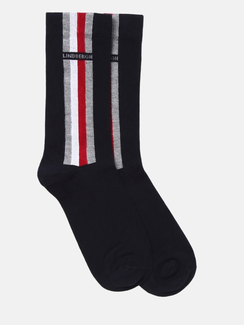 

LINDBERGH Men Navy Blue & Grey Striped Above Ankle-Length Socks, Black