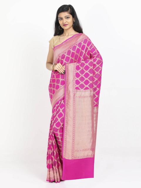 

SABOO COLLECTIONS Fuchsia Pure Silk Printed Banarasi Saree