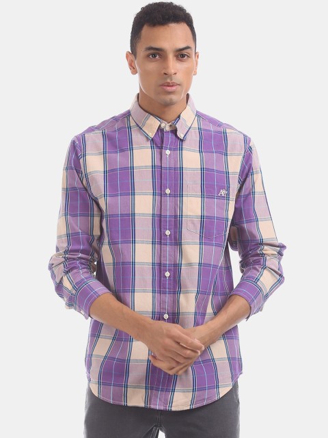 

Aeropostale Men Purple & Cream-Coloured Regular Fit Cotton Checked Casual Shirt