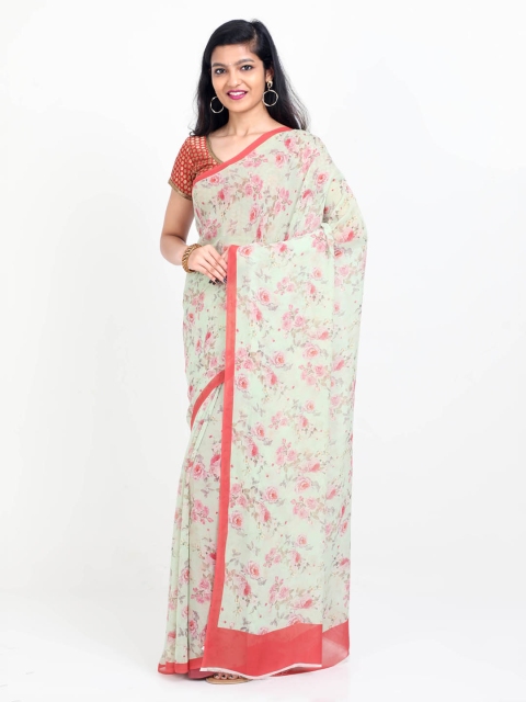 

SABOO COLLECTIONS Sea Green & Brown Pure Silk Printed Saree