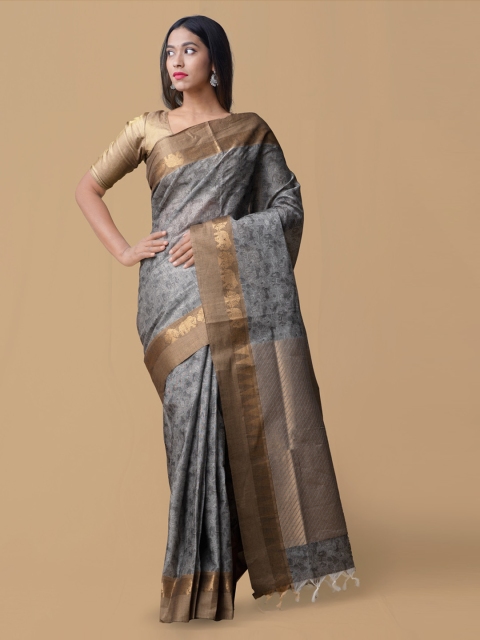

Unnati Silks Grey & Gold-Toned Pure Cotton Woven Design Banarasi Saree