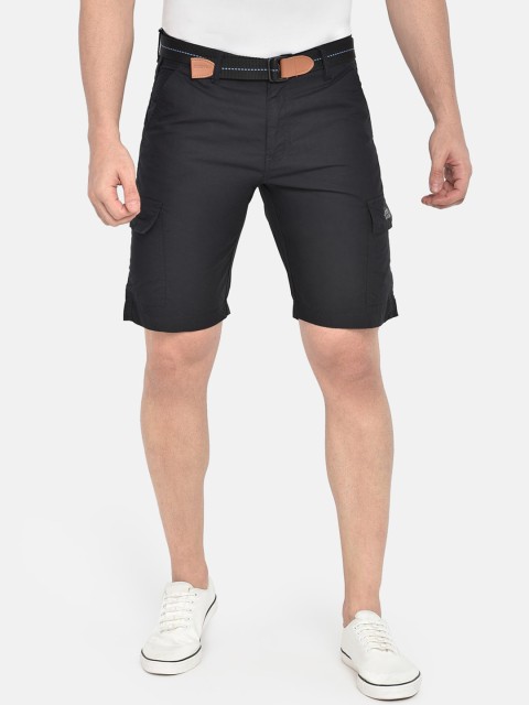 

beevee Men Black Solid Regular Fit Cotton Cargo Shorts