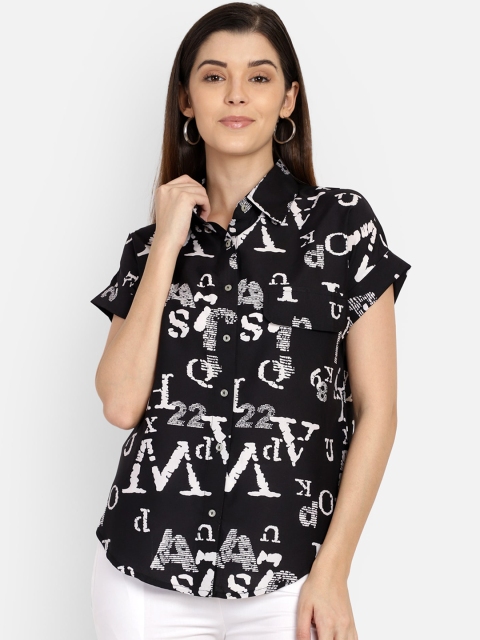 

Yaadleen Women Black Boxy Printed Casual Shirt