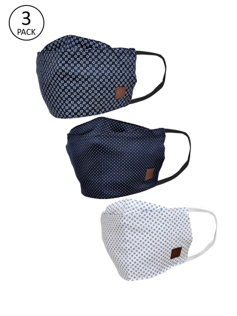 Allen Cooper Unisex Pack Of 3 Printed 3-Ply Reusable Protective Outdoor Face Masks, Blue