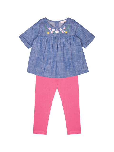 

Budding Bees Girls Blue & Pink Self Designed Clothing Set