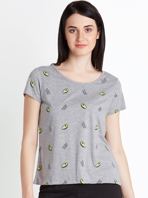 

Dreamz by Pantaloons Women Grey Self Design Round Neck Lounge T-shirt
