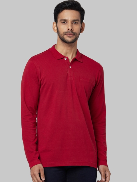 

Park Avenue Men Red Solid Henley Neck T-shirt