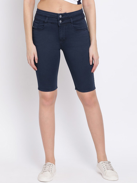 

Code 61 Women Charcoal Solid Skinny Fit Denim Shorts