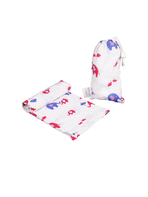 

Polka Tots Infant Kids White & Pink Printed Organic Muslin Cotton Swaddle Baby Wrap Sustainable Blanket
