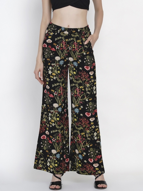 

Texco Women Black & Pink Regular Fit Printed Parallel Trousers
