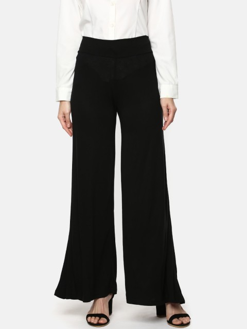 

YCANF Women Black Solid Wide Leg Palazzos