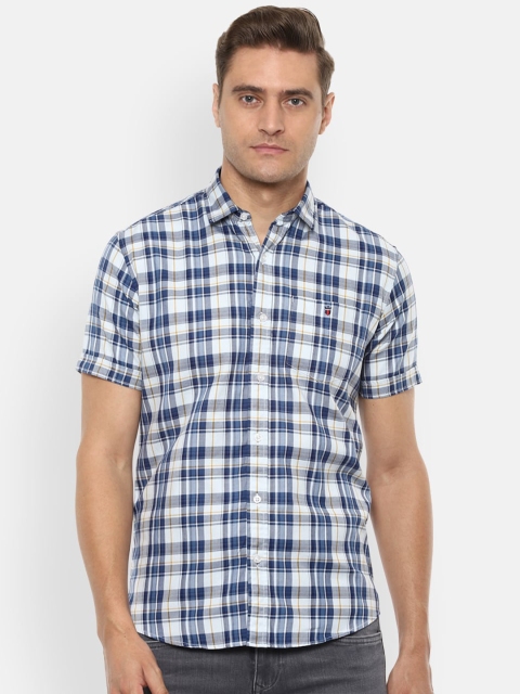

Louis Philippe Jeans Men White & Blue Slim Fit Checked Cotton Casual Shirt