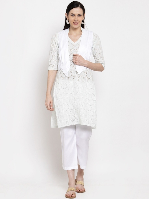 

DUGRI BE THE ONE Women Green Woven Design Kurta with Palazzos and Nehru Jacket