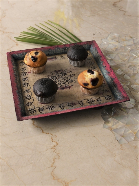 

Amoliconcepts Beige & Pink Handpainted Vintage Square Tray with Antique Patina