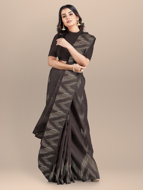 

BharatSthali Brown Silk Cotton Woven Design Handloom Taant Saree