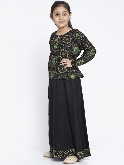 

Baani Creations Girls Black & Green Printed Ready to Wear Choli With Lehenga Set