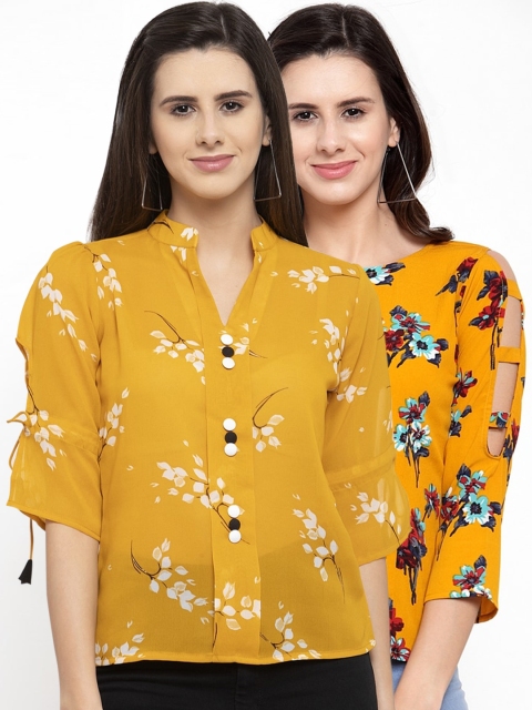 

klauressa Women Yellow Set of 2 Floral Printed Top
