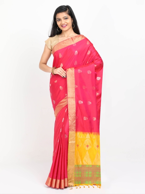 

SABOO COLLECTIONS Pink & Yellow Pure Silk Woven Design Arani Saree