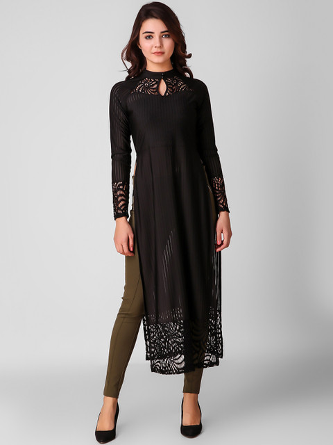 

Texco Women Black Self Design Tunic