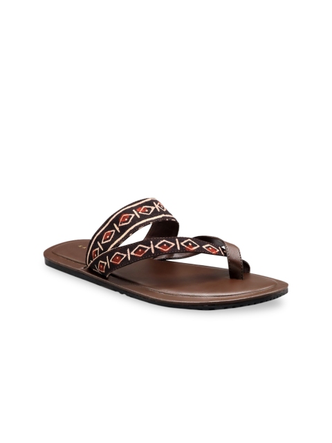 

Kanvas Men Brown Embellished Fabric Open Toe Flats